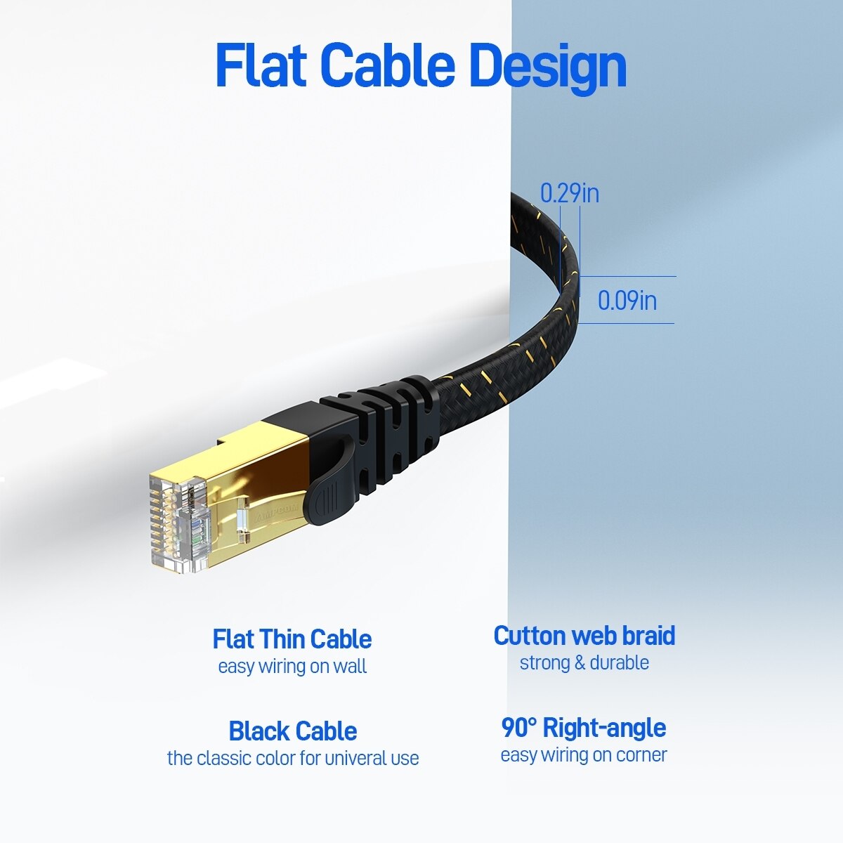 Ampcom CAT7 cáp Ethernet phẳng - đánh giá và giá Rj45 Jack